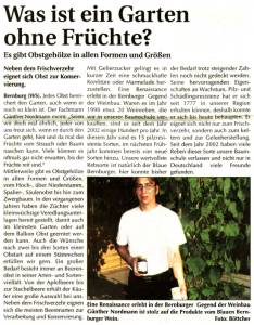 Pressebeitrag 'Was ist ein Garten ohne Früchte' Wochenspiegel 04.10.2006